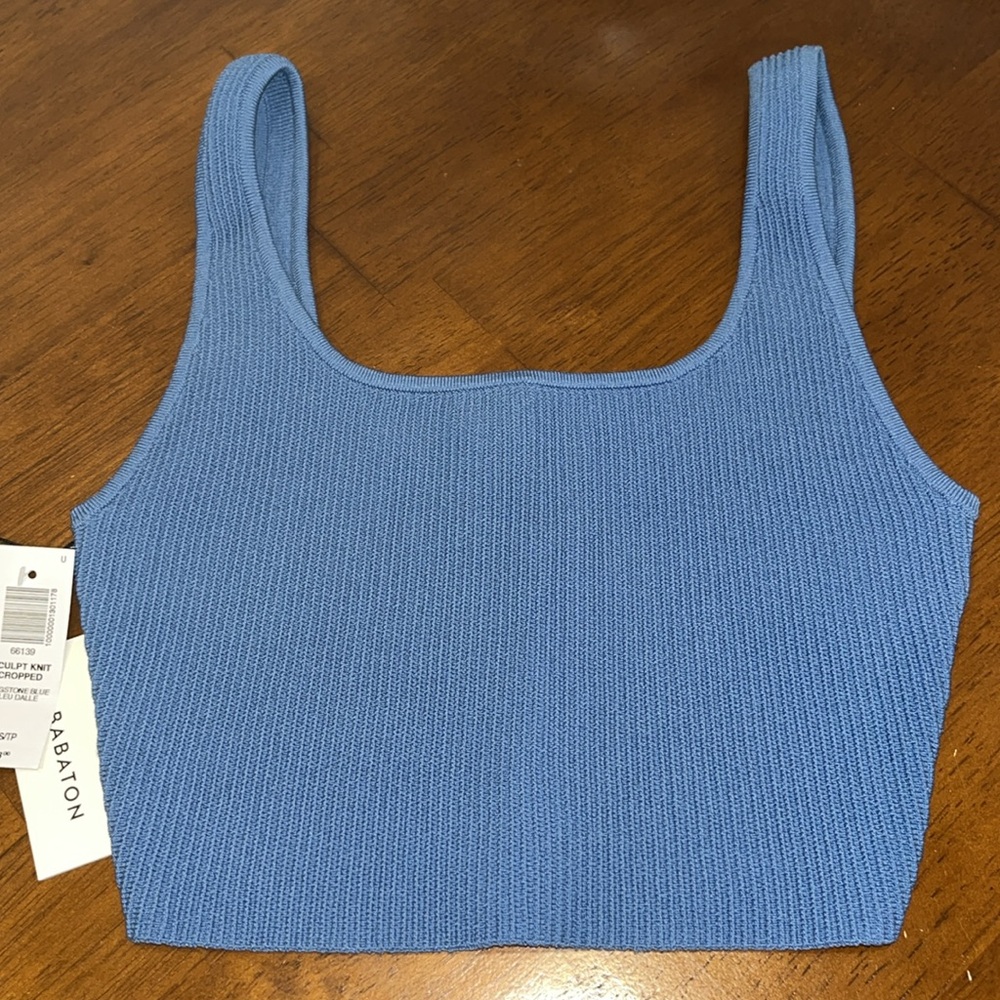 NWT Aritzia Babaton sculpt knit cropped tank flagstone blue